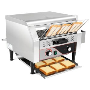 Torradeira Comercial WICHEMI de Correia 450 Fatias/Hora 2600W Aço Inoxidável Controle Independente de Temperatura 3 Modos 7 Velocidades
