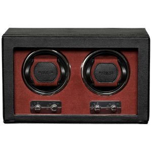 Caixa Estojo de Couro Rotativo Automático para Relógios 2 Lugares ROTHWEL Preto e Vermelho