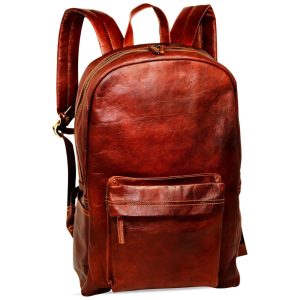 Mochila Vintage de Couro para Laptop Resistente a Água JAALD 8541574356 Marrom