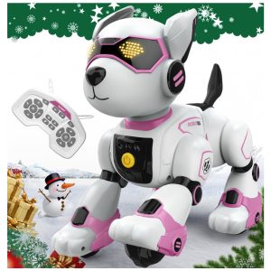 Cachorro robô programável para crianças Anysun branco com sensores de voz e toque controle remoto danças histórias e acrobacias modelo R27