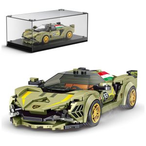 Kit de Construção Carro Lamborghini Sian com 333 Peças e Vitrine de Acrílico para Crianças Acima de 8 Anos Mold King Verde