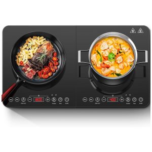 Cooktop de Indução Elétrico com Controle Independente dos 2 Queimadores Temperatura Ajustável Temporizador de 4H e Trava de Segurança 110V 1800W Aobosi Preto