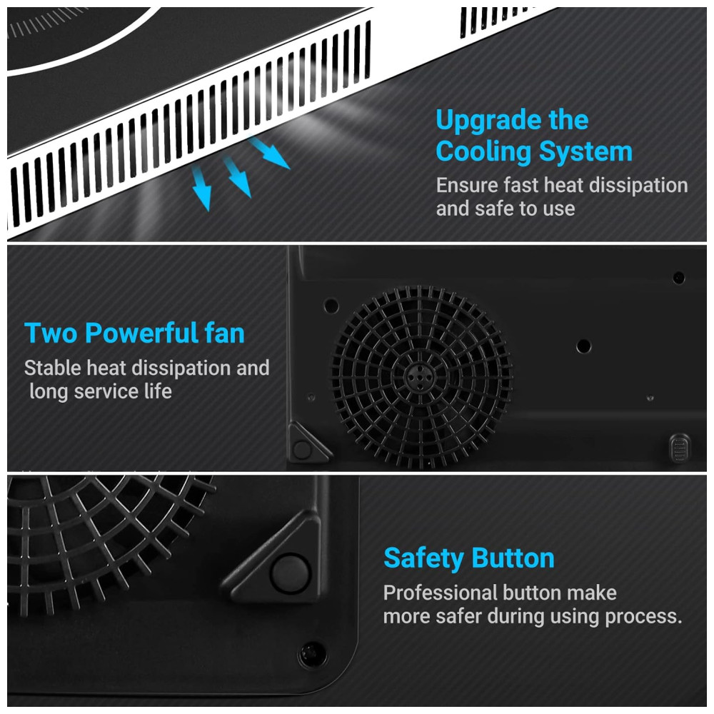 Cooktop de Indução Elétrico com Controle Independente dos 2 Queimadores Temperatura Ajustável Temporizador de 4H e Trava de Segurança 110V 1800W Aobosi Preto - Imagem 6