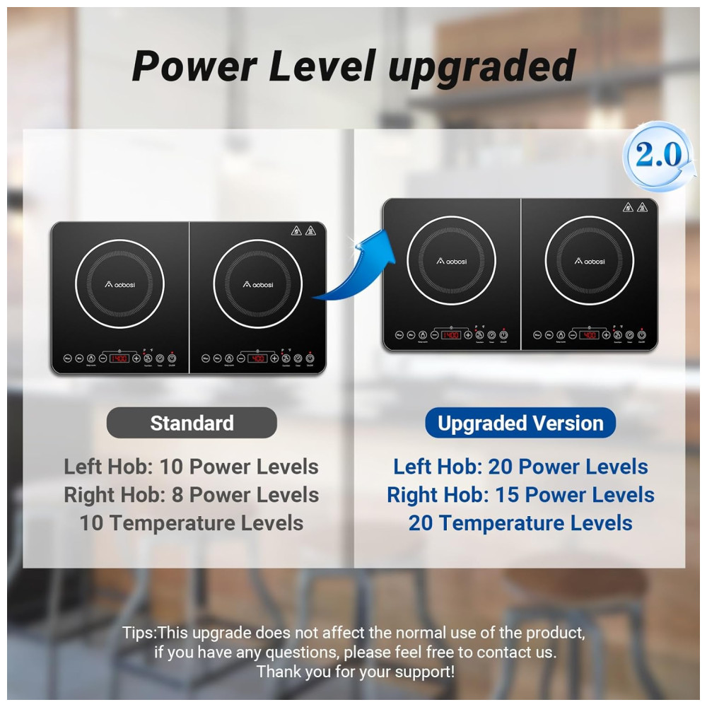Cooktop de Indução Elétrico com Controle Independente dos 2 Queimadores Temperatura Ajustável Temporizador de 4H e Trava de Segurança 110V 1800W Aobosi Preto - Imagem 8