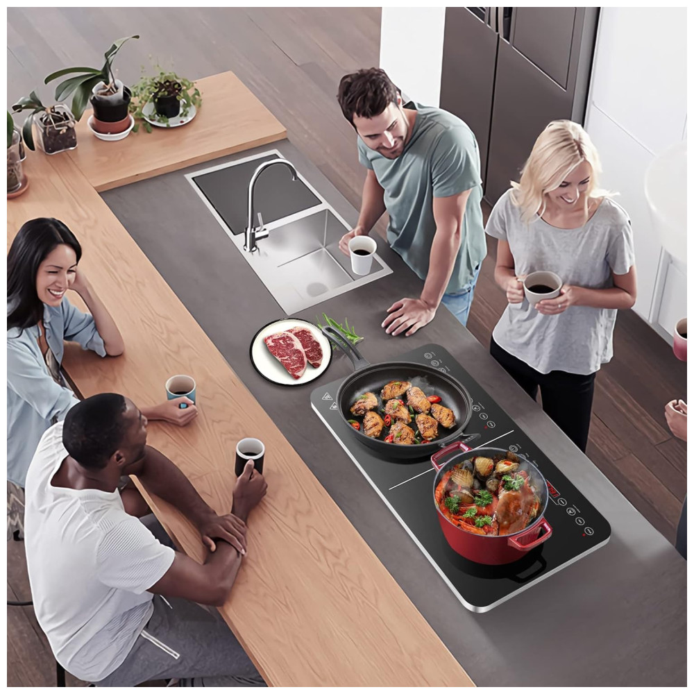 Cooktop de Indução Elétrico com Controle Independente dos 2 Queimadores Temperatura Ajustável Temporizador de 4H e Trava de Segurança 110V 1800W Aobosi Preto - Imagem 9