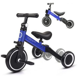 Triciclo Infantil 5 em 1 com Altura de Assento Ajustável e Pedal Removível para Crianças de 1 a 4 Anos XJD Azul