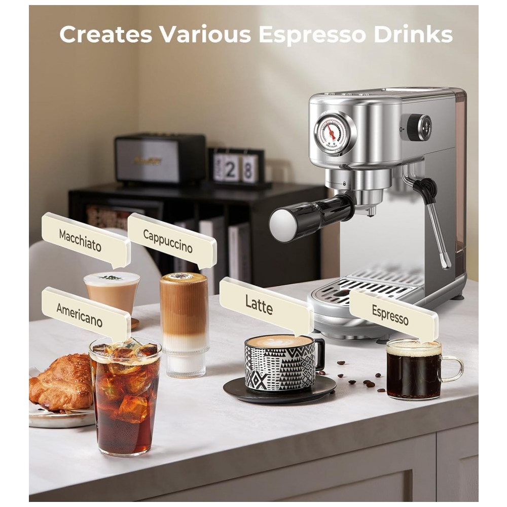 Máquina de Espresso 20 Bar Vaporizador Profissional Compacta Controle NTC Atatix Inox Prata 110V - Imagem 2