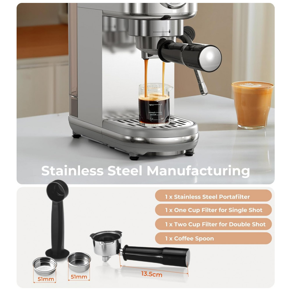 Máquina de Espresso 20 Bar Vaporizador Profissional Compacta Controle NTC Atatix Inox Prata 110V - Imagem 7