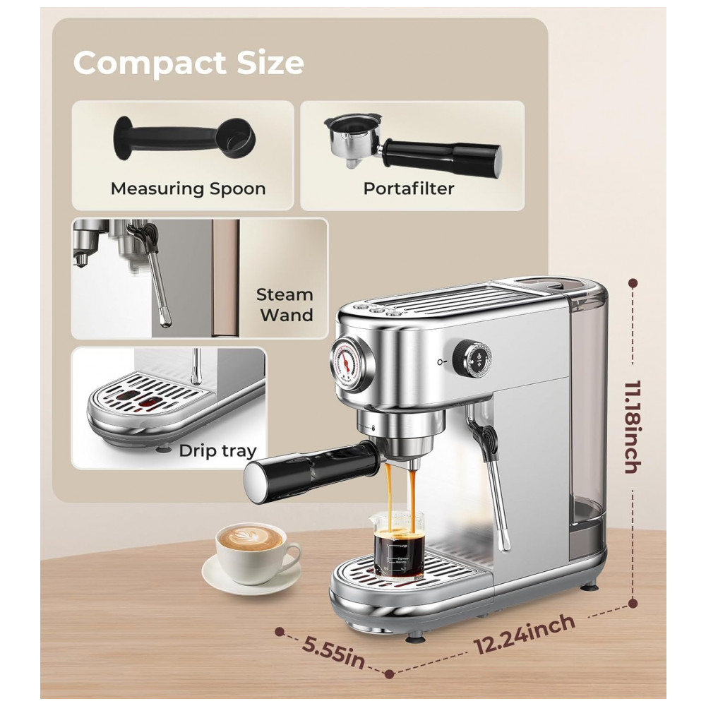 Máquina de Espresso 20 Bar Vaporizador Profissional Compacta Controle NTC Atatix Inox Prata 110V - Imagem 9
