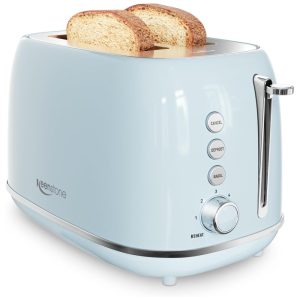 Torradeira Retro Keenstone 2 Fatias Inox Azul Fendas Largas 6 Níveis de Tostagem 825 W 110 V