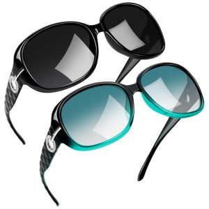 Óculos de Sol Feminino Polarizados com Proteção UV Joopin C03 2 Unidades Preto e Verde Gradiente