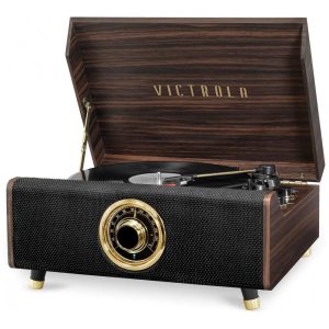 Toca Discos 4 em 1 com Bluetooth 3 Velocidades e Rádio FM Victrola VTA330BESP Marrom