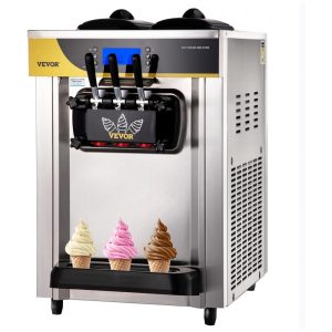 Máquina de Sorvete Comercial VEVOR Alto Rendimento de 22-30 litros/h Máquina de Sorvete Soft de Bancada com 2 Reservatórios de 6L e Cilindro de 2L