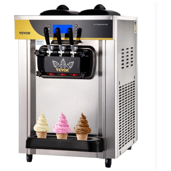 Máquina de Sorvete Comercial VEVOR, Alto Rendimento de 22-30 litros/h, Máquina de Sorvete Soft de Bancada com 2 Reservatórios de 6L e Cilindro de 2L,