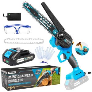 Mini Motosserra Elétrica sem Fio com Bateria de 21V Recarregável Inclui Corrente e Acessórios DODOWIN Azul