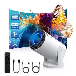Projetor Portátil Geylnxng Branco WiFi 6 Bluetooth Rotação 180° 1080P Suporte 4K Q5 mate