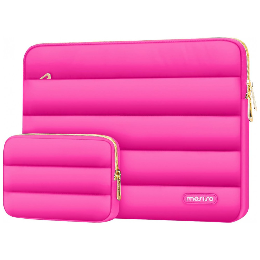 MOSISO 15-15,6" Capa Puff para Laptop com Bolsa Adicional, Compatível com MacBook Pro 16, HP, Dell, ASUS, Acer, Lenovo, Vermelho Rosado