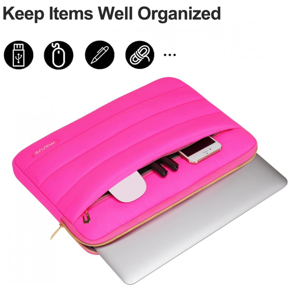 MOSISO 15-15,6" Capa Puff para Laptop com Bolsa Adicional, Compatível com MacBook Pro 16, HP, Dell, ASUS, Acer, Lenovo, Vermelho Rosado - Imagem 2