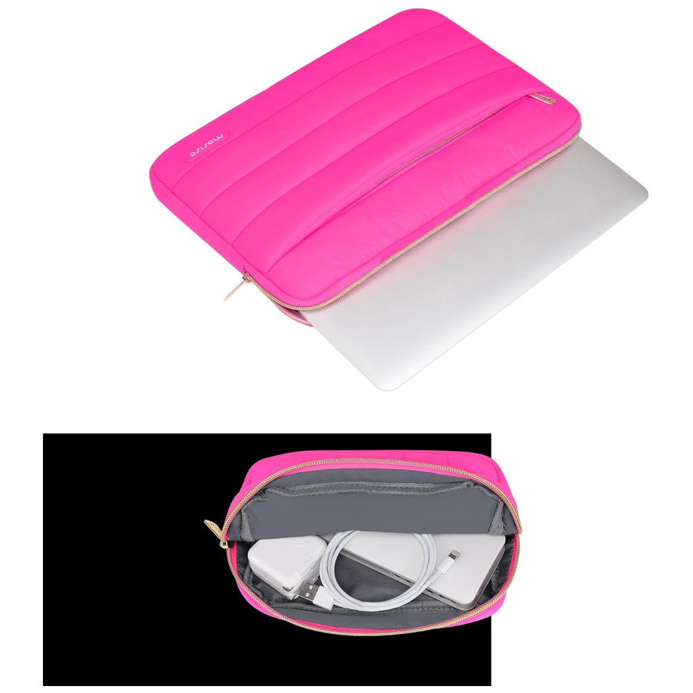MOSISO 15-15,6" Capa Puff para Laptop com Bolsa Adicional, Compatível com MacBook Pro 16, HP, Dell, ASUS, Acer, Lenovo, Vermelho Rosado - Imagem 3
