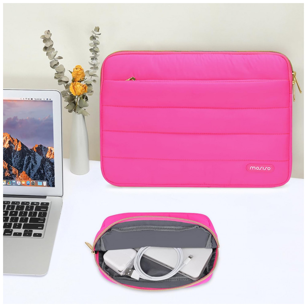 MOSISO 15-15,6" Capa Puff para Laptop com Bolsa Adicional, Compatível com MacBook Pro 16, HP, Dell, ASUS, Acer, Lenovo, Vermelho Rosado - Imagem 5
