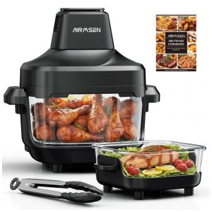Fritadeira Elétrica Air Fryer Vidro AIRMSEN preta 45L + 12L Sem Revestimento Controles Manuais 1500W 110V