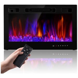 Lareira Elétrica RealSmart 9144 cm 1500W Montável na Parede Controle Remoto Chama Real LED 12 Cores Timer Baixo Ruído
