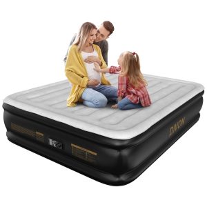 Colchão de Ar DIVON Queen com Bomba Interna Colchão Inflável com Padrão de Ondas em 76 cm 46 cm de Altura Colchão de Ar de Luxo para Casa e Camping.