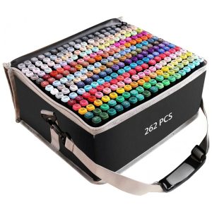 Conjunto de Canetas Artisticas 262 Cores á Base de Álcool e Ponta Dupla Perfeito para Crianças Estudantes e Adultos ZECHOMA