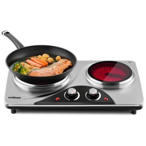 Cooktop Elétrico de Infravermelho Portátil com Queimador Duplo e Aquecimento em Segundos 110V 1800W CUSIMAX ES-3206C Prata