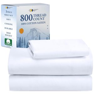 Conjunto de Lençóis de 800 Fios com Elástico Tamanho Solteiro Macio e Sedoso com Material 100% Algodão California Design Den Branco