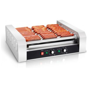 Máquina de Assar Salsichas SYBO 30 Salsichas 11 Rolos de Grade com Bandeja de Gotejamento em Aço Inoxidável Removível 1430W Ideal para Uso Comercia