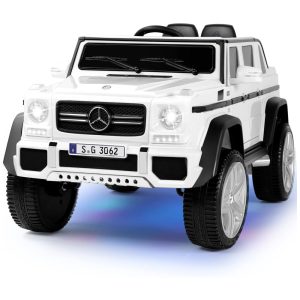 JOYLDIAS Mercedes Benz Carro Elétrico para Crianças 2 Assentos com Controle Remoto 12V Branco