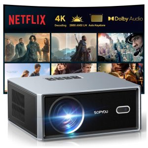Projetor Smart SOPYOU Preto e Cinza WiFi 6 Bluetooth Foco Elétrico Netflix 1080P S450 240V