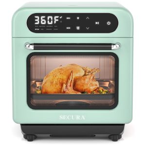Forno Elétrico de Bancada a Vapor 12L com Convecção e Função Air Fryer Menu de Cozimento Automático 110V 1100W Secura Verde Menta