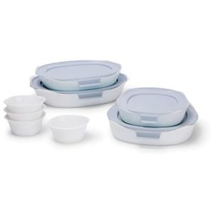 Conjunto de Assadeiras de Vidropara Forno com Tampas 12 Peças Rubbermaid Branca