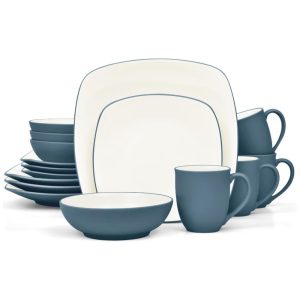 Aparelho de Jantar para Todas as Ocasiões com 16 Peças Formato Quadrado e Material de Cerâmica Noritake Azul