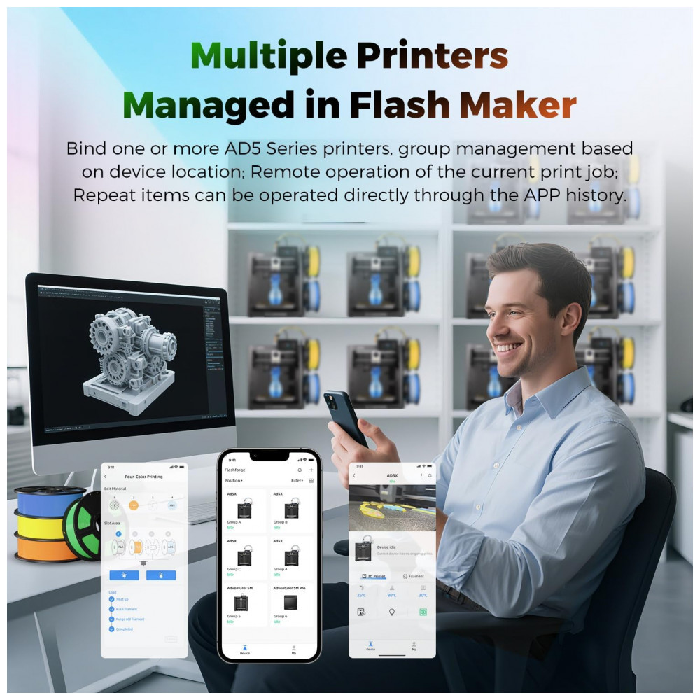 Imprima em 3D com a FLASHFORGE AD5X sem Filamento - Cores Múltiplas, Velocidade Alta de 600mm/s, Precisão, Calibração Automática, Extrusora Direta de - Imagem 6