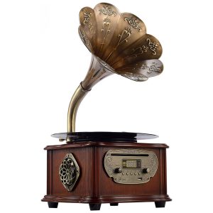 Gramofone Toca Discos Retro com Alto Falantes e Controle de Sistema 110V Marrom