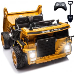 Caminhão Basculante Infantil Elétrico NEWQIDA Amarelo 24V 2 Motores Pá Remota Caçamba Elétrica Bluetooth LED Bancos 19"