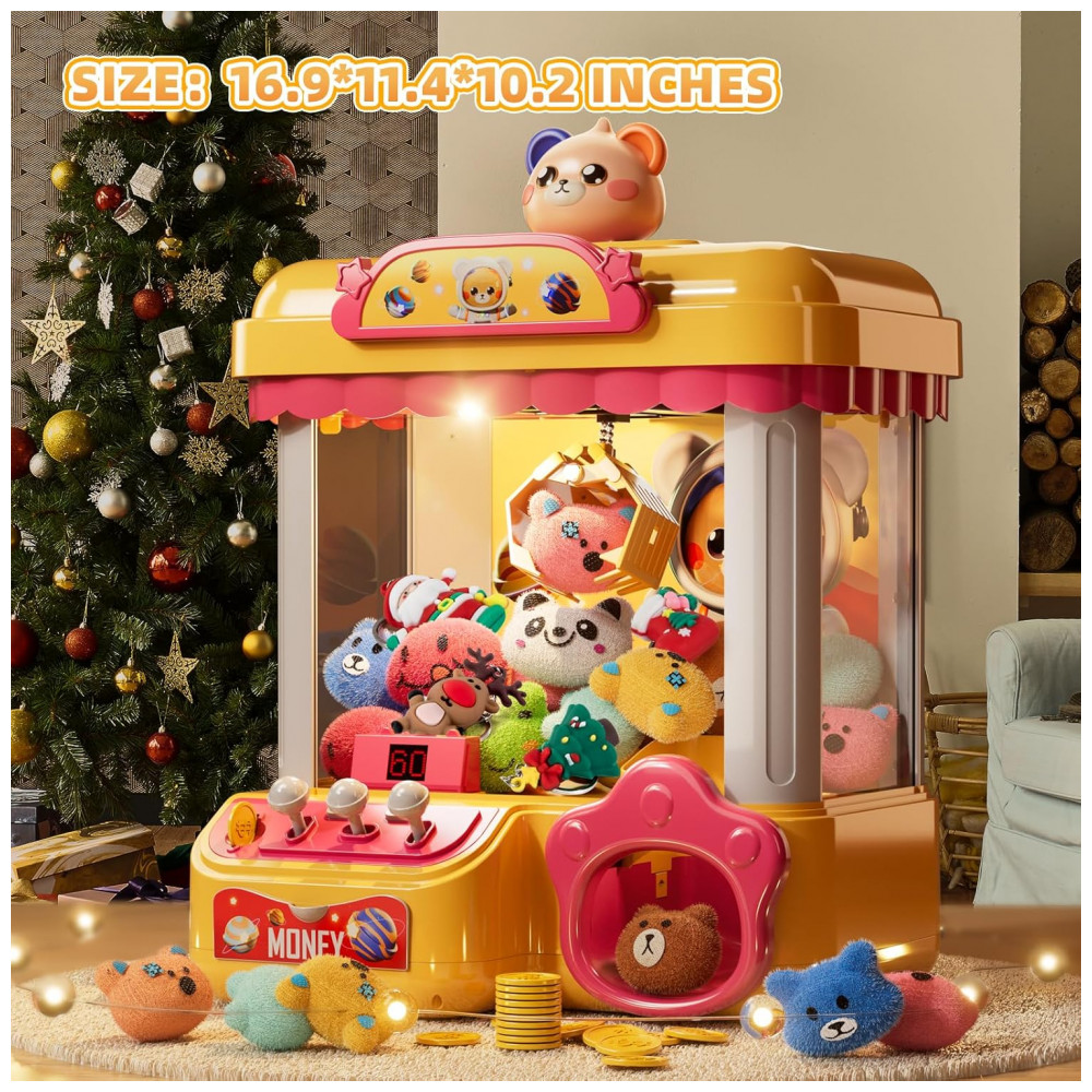 Máquina de Garra Eletrônica Amarelo e Rosa BLmukce – Mini Vending Machine Infantil com 10 Pelúcias, 20 Moedas, Música e Temporizador de 60s - Imagem 3