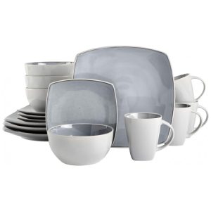 Aparelho de Jantar com 16 Peças em Cerâmica Serve 4 Pessoas Gibson Elite Soho Cinza Claro