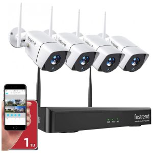 Sistema de Câmera de Segurança sem Fio 8 Canaus 1080p 2MP 1 TB HDD 4 Câmeras Firstrend W843M1T XM