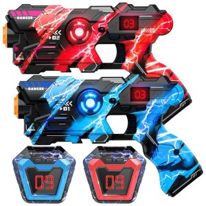 Conjunto de Pistola de Brinquedo com Laser Tag 2 Armas e 2 Coletes que Exibe a Pontuação para Crianças e Adultos OSALON Varmelho e Azul