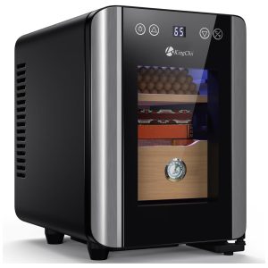 Umidor para Charutos Elétrico 8L até 80 Charutos com Controle de Temperatura Prateleiras em Madeira de Cedro Espanhol e Higrômetro 110V KingChii Preto