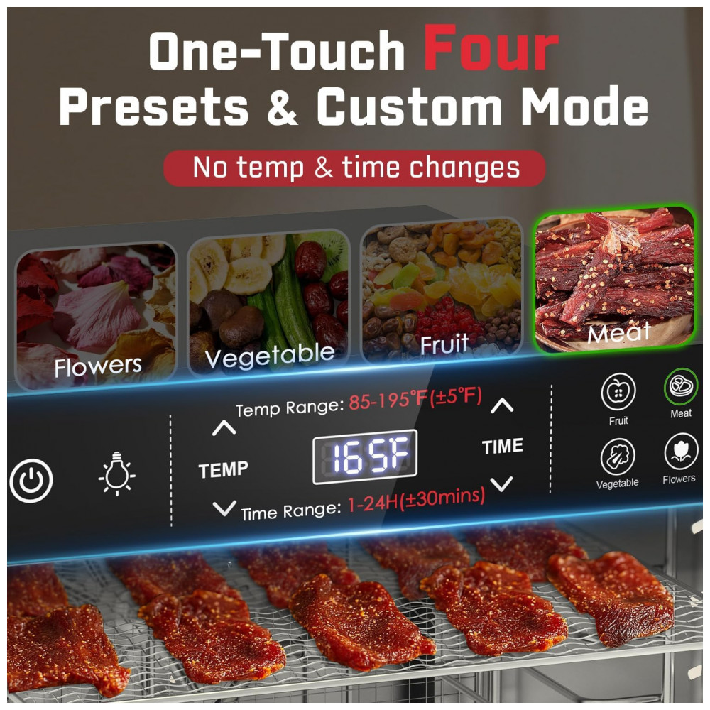 Desidratador de Alimentos em Aço Inoxidável HOPERAN 800W Máquina Desidratadora Elétrica com 4 Programas, Temporizador Ajustável, - Imagem 3