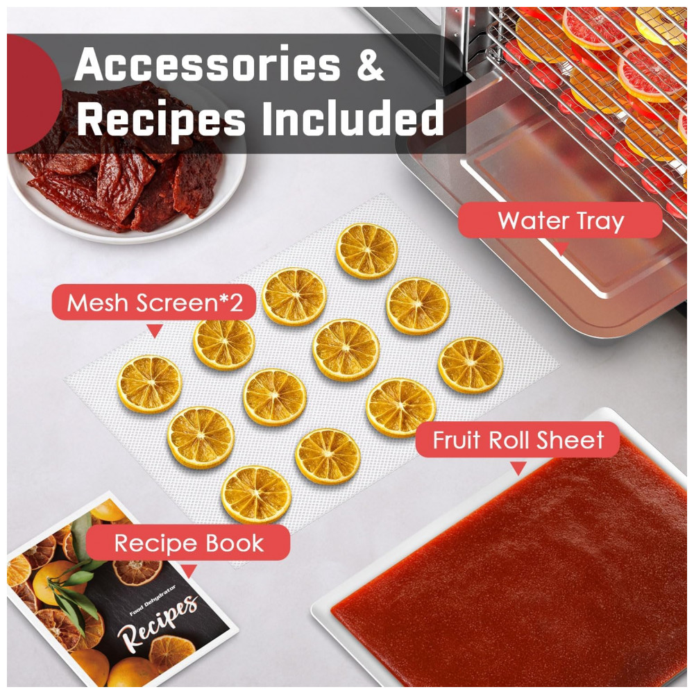 Desidratador de Alimentos em Aço Inoxidável HOPERAN 800W Máquina Desidratadora Elétrica com 4 Programas, Temporizador Ajustável, - Imagem 5