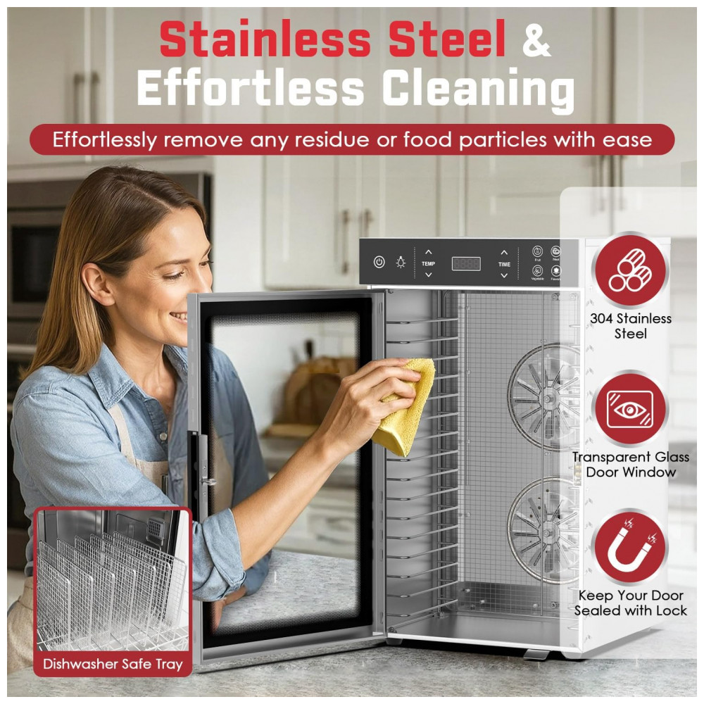 Desidratador de Alimentos em Aço Inoxidável HOPERAN 800W Máquina Desidratadora Elétrica com 4 Programas, Temporizador Ajustável, - Imagem 6