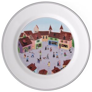 Prato de Jantar para Todas as Ocasiões com Tema Old Village Square Formato Redondo e Material de Porcelana Premium Villeroy Boch Branco Colorido