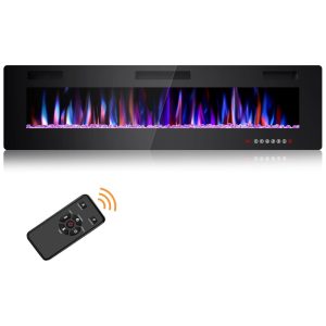 Lareira Elétrica Joy Pebble de 173 cm Embutida ou de Parede com Aquecedor 750/1500W LED Touch Controle Remoto Timer Chamas Ajustáveis em Cor