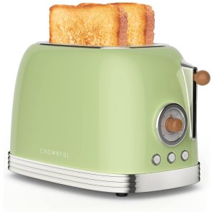 Torradeira Elétrica de 2 Fatias com 6 Níveis de Tostagem Aço Inoxidável 110v CROWNFUL WT 330D Verde
